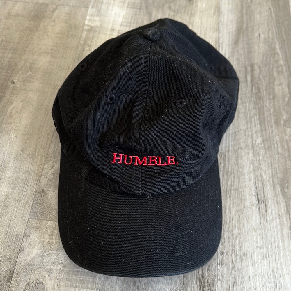 Black baseball hat with “humble” embroidered on